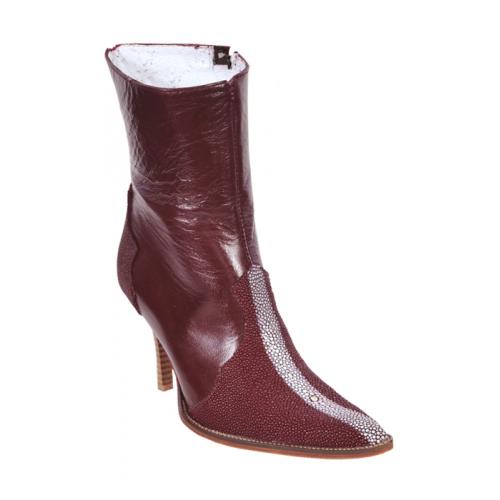 Los Altos Ladies Burgundy Genuine Stingray Rowstone Finish Short Top Boots With Zipper 366006